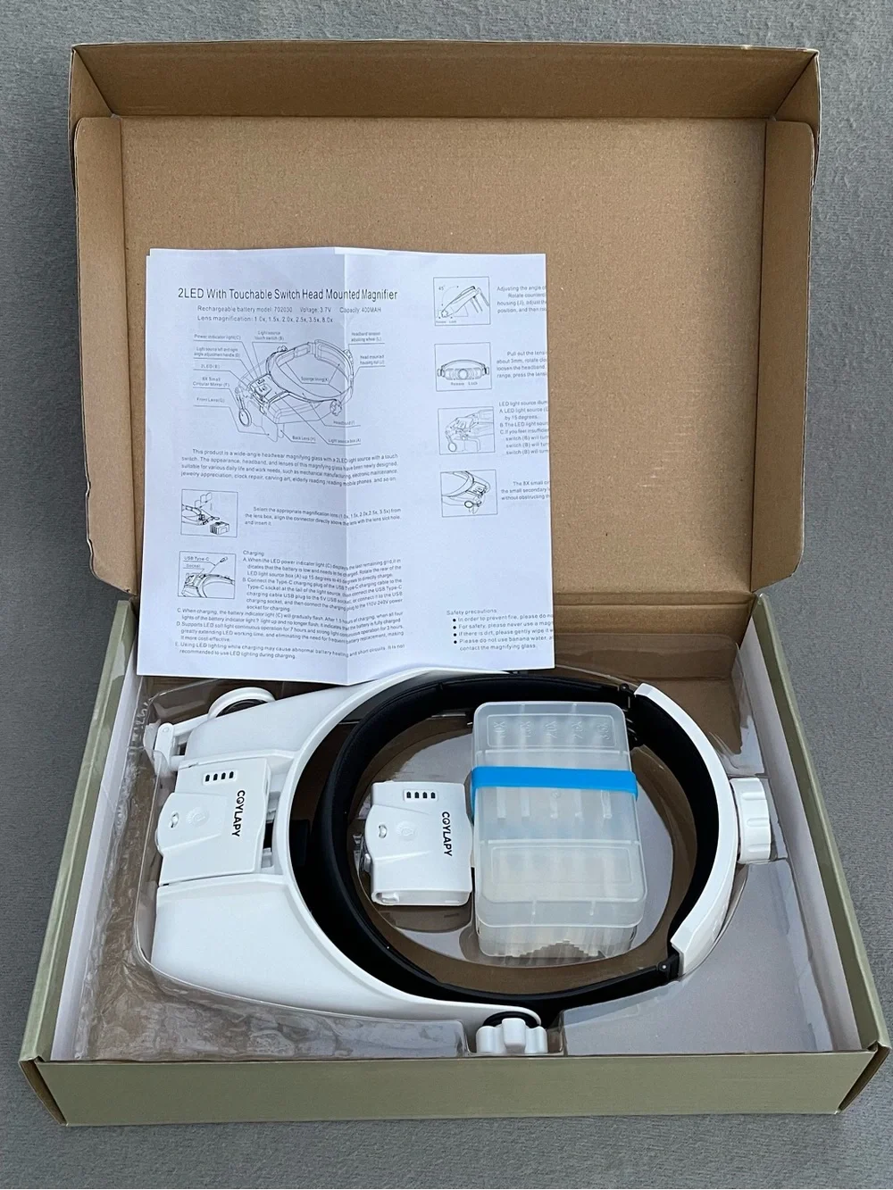 Magnifier Headset with LED Light 14X Rechargeable Optical Glasses for Crafts